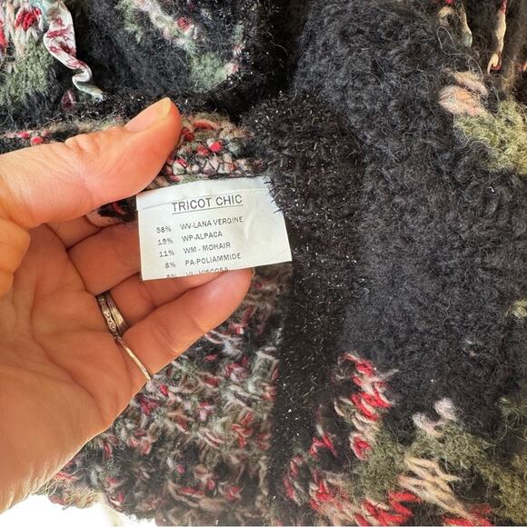 Tricot Chic Italian Unique Black Floral Mohair Sweater Coat Cardigan 4 / S - Picture 13 of 13